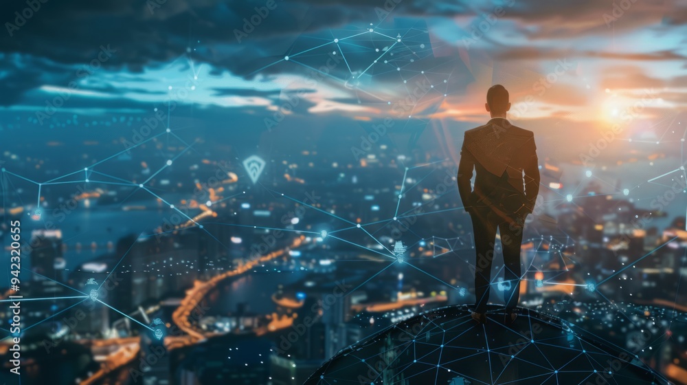 Businessman on top of the world, with network connections generative ai Businessman on top of the world, with network connections generative ai