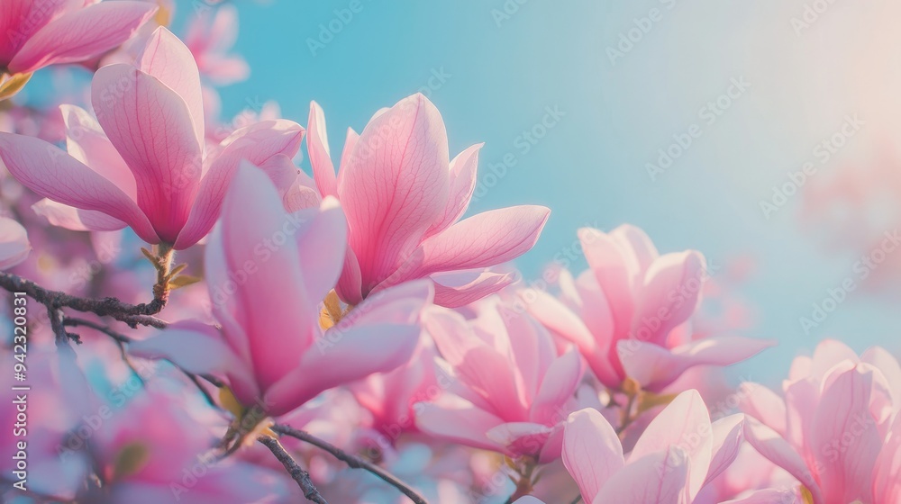 Pink magnolia flowers blooming in spring garden Pink magnolia flowers blooming in spring garden