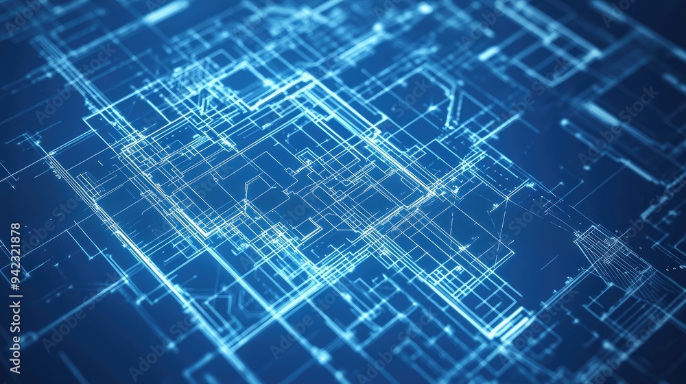 Architectural blueprint merging with technology Architectural blueprint merging with technology