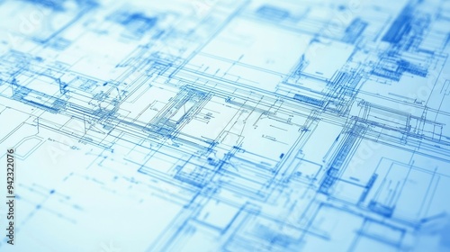 Architectural blueprint merging with technology