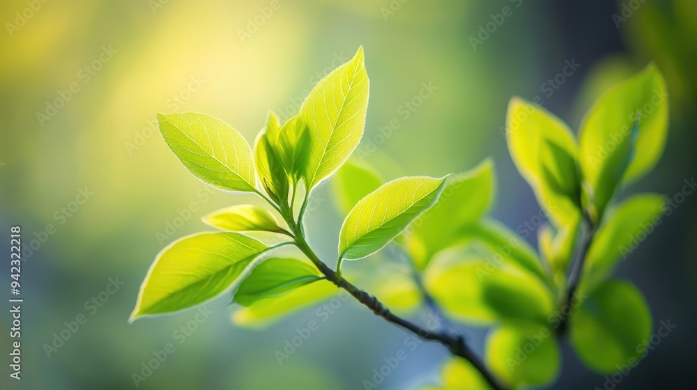 Fototapeta premium Fresh green leaves unfolding in springtime