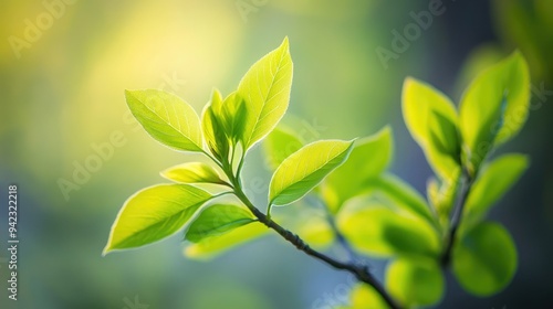 Fresh green leaves unfolding in springtime