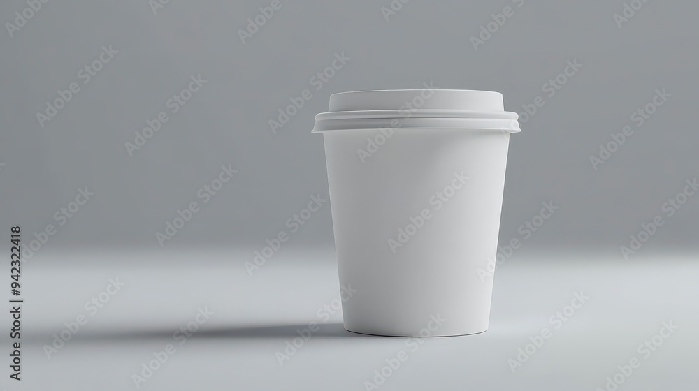 A plain white disposable coffee cup on a minimalist background. A plain white disposable coffee cup on a minimalist background.