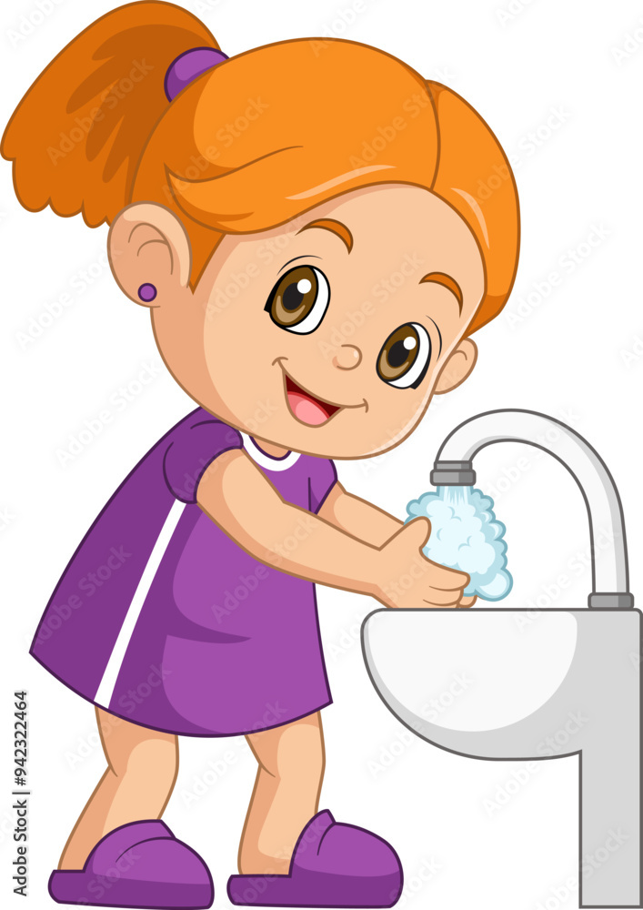 Cartoon little girl washing her hands Cartoon little girl washing her hands