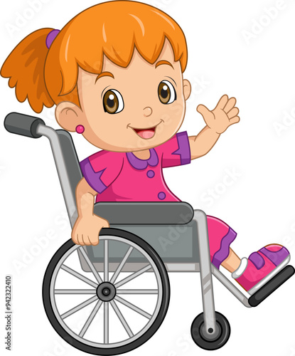 little kid sit on wheelchair and feel happy