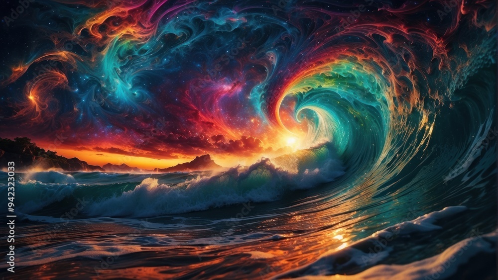 Unearthly view of the sea wave, exotic wallpaper with abstractions Unearthly view of the sea wave, exotic wallpaper with abstractions