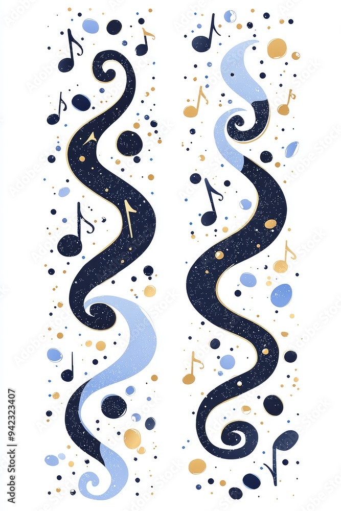 Obraz premium Abstract Swirling Pattern with Music Notes and Gold Dots