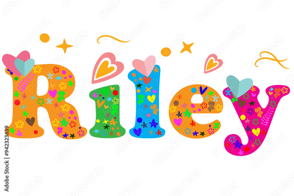 Fototapeta premium Riley female name decorative lettering type design. Vector