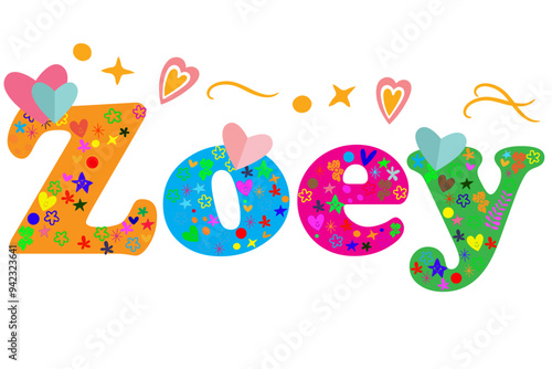 Zoey female name decorative lettering type design. Vector photo