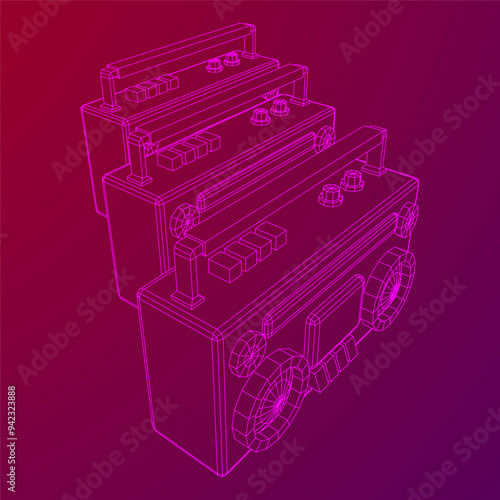 Retro Boombox outdated portable cassette tape recorder. Wireframe low poly mesh vector illustration.