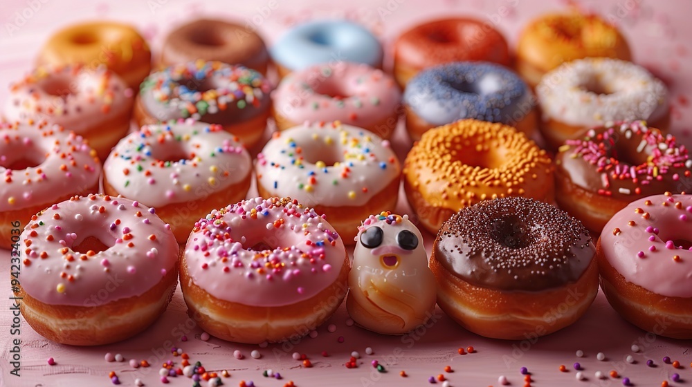 A Colorful Arrangement of Donuts with Sprinkles A Colorful Arrangement of Donuts with Sprinkles