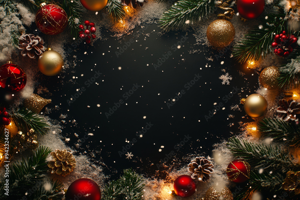 Festive Christmas New Year border. Xmas background and frame composition. Christmas banner and web poster Festive Christmas New Year border. Xmas background and frame composition. Christmas banner and web poster