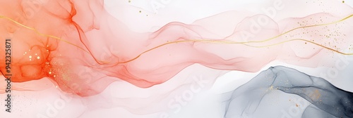 This serene abstract background with soft watercolor textures in warm orange, gray, and white is perfect for minimalistic designs, evoking tranquility and harmony in creative projects