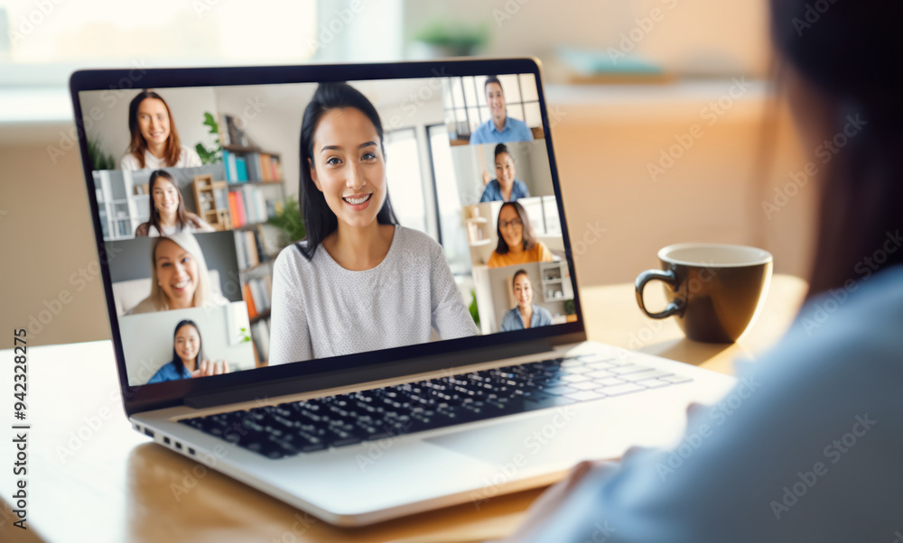 Virtual Team Meeting & Online Collaboration. Team Connects Through Video Conference: Colleagues Smile and Engage in a Virtual Meeting on a Laptop. Virtual Team Meeting & Online Collaboration. Team Connects Through Video Conference: Colleagues Smile and Engage in a Virtual Meeting on a Laptop.