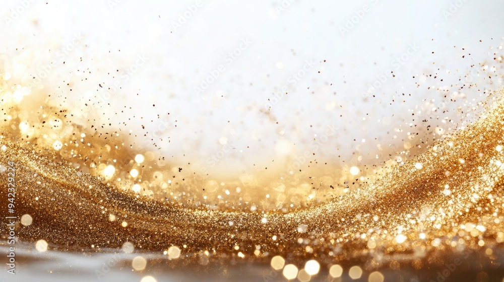 A burst of gold sparkles on a white background with copy space for custom text. A burst of gold sparkles on a white background with copy space for custom text.