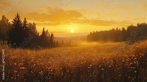 Golden Sunrise over a Field of Wildflowers