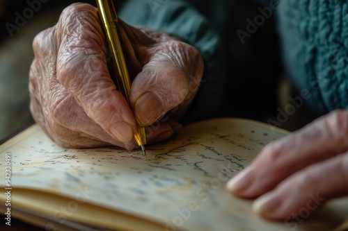  elderly handwriting in a journal.