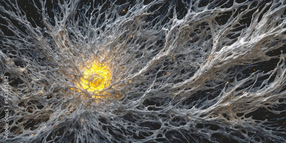 White matter with glowing yellow core, growing and expanding like a fungus, cancer, silicone gluey substance or neuronal connections in the brain, tarry structure. Non organic, background,wallpaper White matter with glowing yellow core, growing and expanding like a fungus, cancer, silicone gluey substance or neuronal connections in the brain, tarry structure. Non organic, background,wallpaper