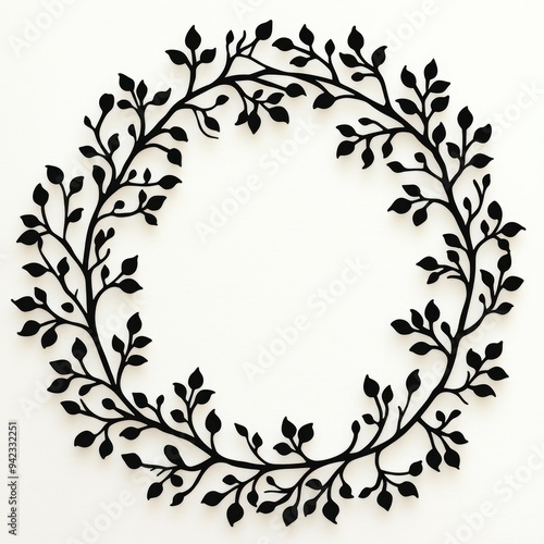 Black and White Floral Wreath Silhouette