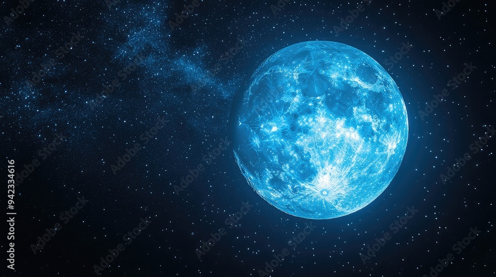 A close-up of a blue moon against a starry night sky, creating a striking and otherworldly effect with space for text. A close-up of a blue moon against a starry night sky, creating a striking and otherworldly effect with space for text.