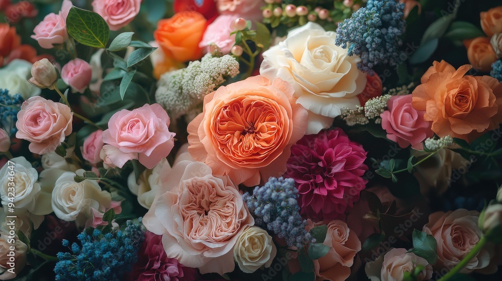 A close-up of a bouquet of mixed flowers, with delicate textures and vibrant colors creating a lush, luxurious appearance. A close-up of a bouquet of mixed flowers, with delicate textures and vibrant colors creating a lush, luxurious appearance.