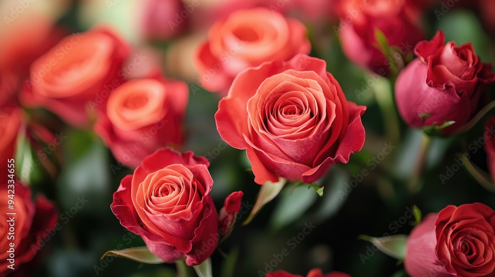 A close-up of a bouquet of roses, with a blurred background providing ample copy space. A close-up of a bouquet of roses, with a blurred background providing ample copy space.