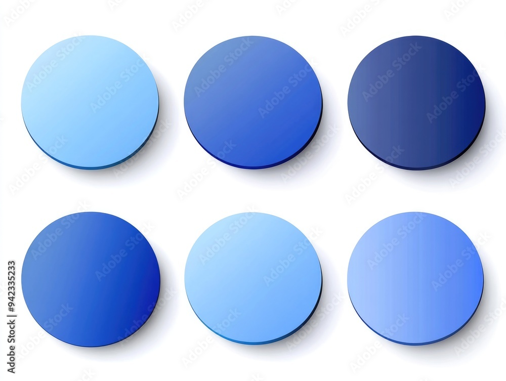 Six Circles in Shades of Blue and Gray on a White Background Six Circles in Shades of Blue and Gray on a White Background