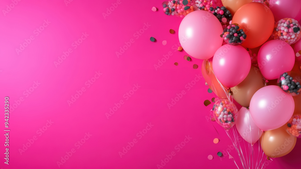 Pink and orange balloons in a pink background Pink and orange balloons in a pink background