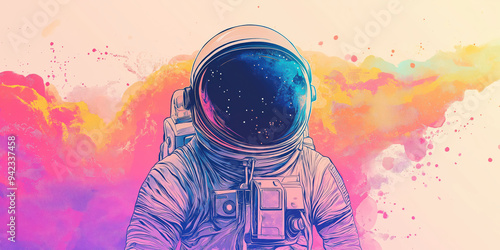Wallpaper Mural Colorful Astronaut Illustration in Space Nebula with Abstract Background Torontodigital.ca