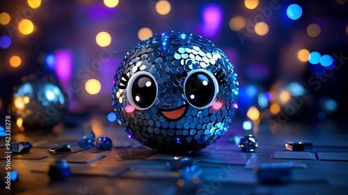 Craft a groovy cartoon illustration of a time-traveling disco ball adventure  kawaii art, ultra sharp and clear bright, ultra high resolution photo