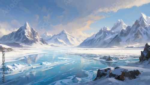 Wallpaper Mural Panoramic wallpaper frozen land of glaciers and beautiful mountains Torontodigital.ca