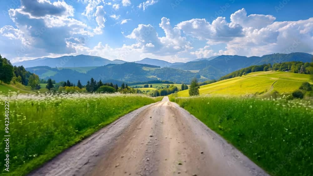 Country road and Green Mountains in summer. Country road and Green Mountains in summer.