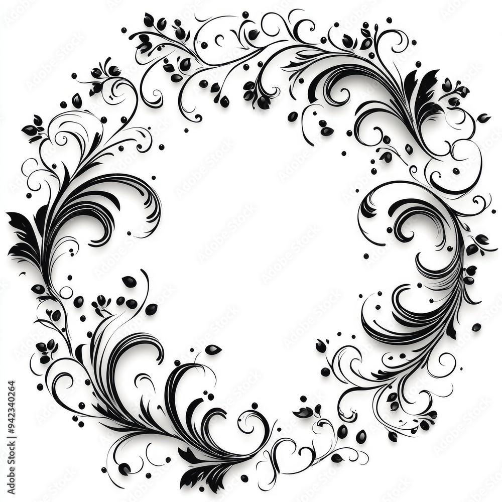 Elegant Black and White Floral Wreath Design Elegant Black and White Floral Wreath Design