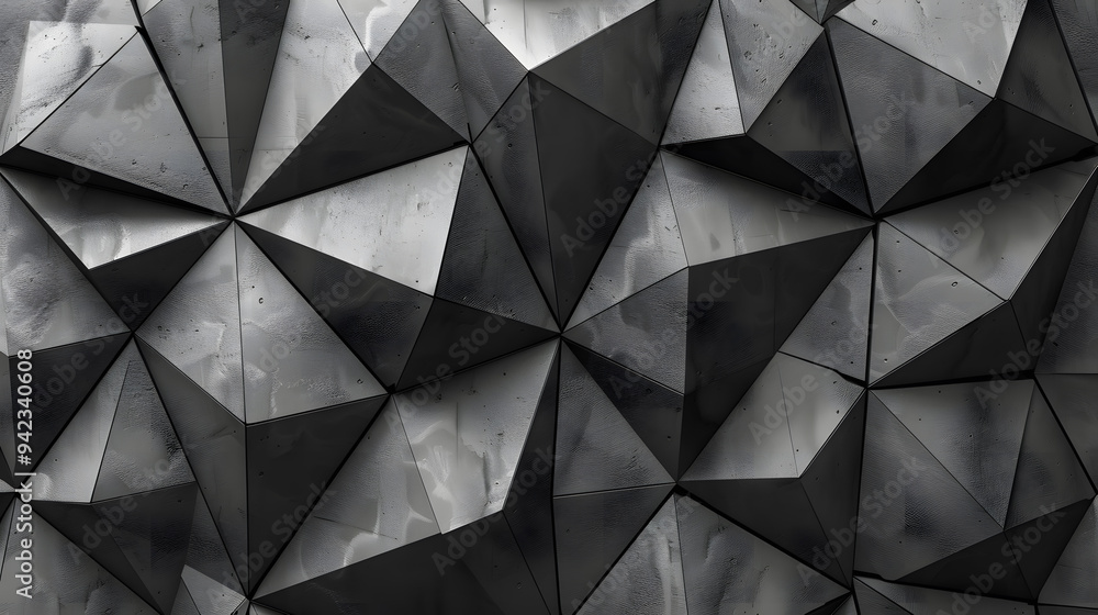 Fototapeta premium Black and white abstract background. Geometric shape. Lines, triangles. 3D effect.