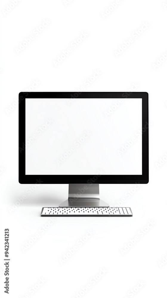 Modern desktop computer with blank screen and minimalist design. Perfect for technology, office, and workspace concepts. Modern desktop computer with blank screen and minimalist design. Perfect for technology, office, and workspace concepts.