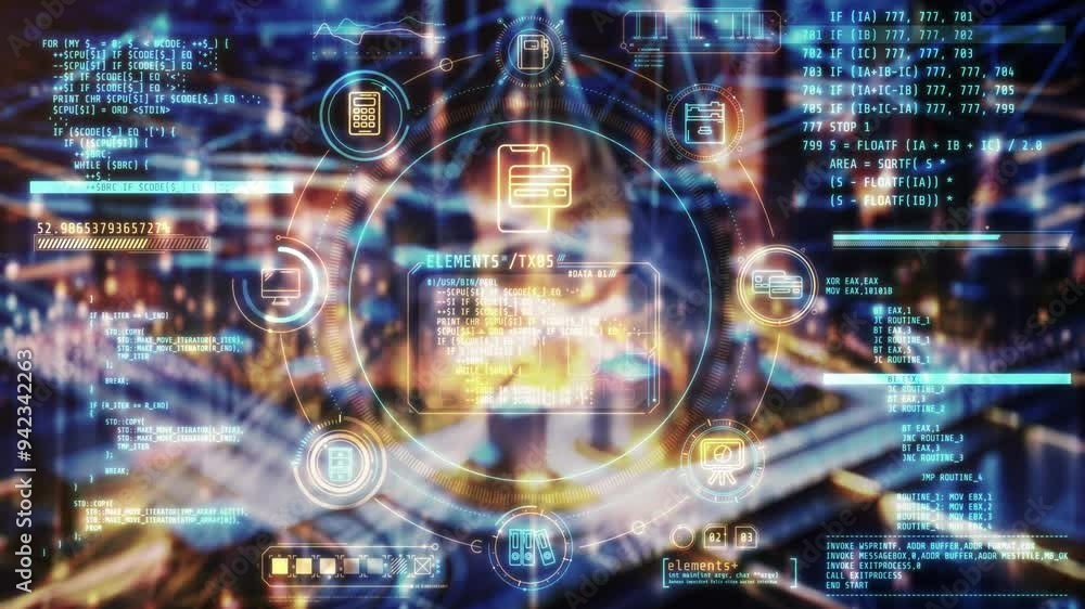 City entwined with a digital web of financial flows. City entwined with a digital web of financial flows.