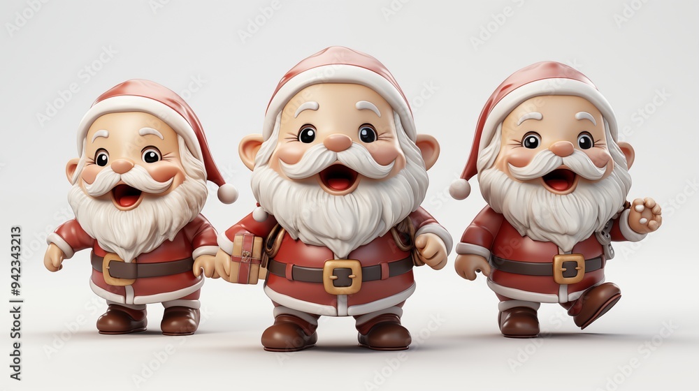 Set of 3D cartoon character Santa Claus Marry Christmas happy smile dancing have fun, isolated on white and transparent background Set of 3D cartoon character Santa Claus Marry Christmas happy smile dancing have fun, isolated on white and transparent background