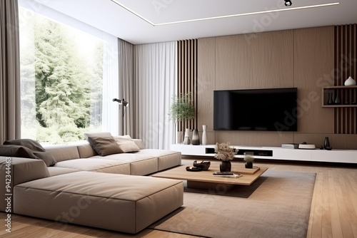 Minimalist home interior design of modern living room.