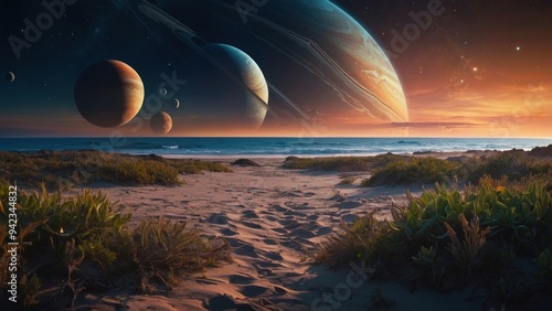 Beautifully mesmerizing cosmic sky over a natural landscape