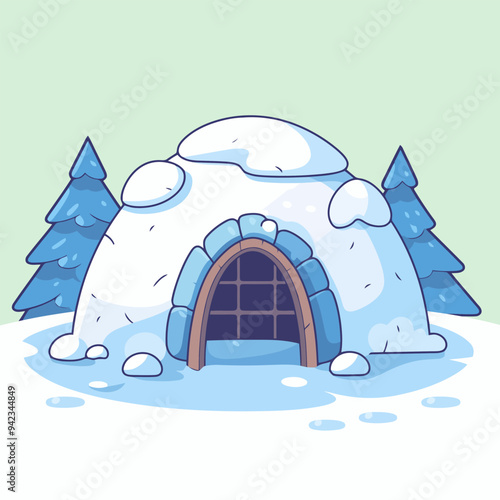 Cute igloo with snowfall Cartoon Vector Icon illustration