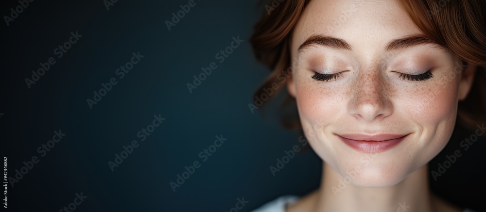 Naklejka premium Close-Up of Smiling Woman with Natural Makeup
