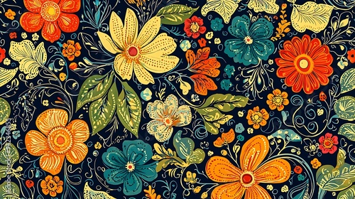 Wallpaper Mural A watercolor-style floral pattern, vibrant and seamless, perfect for endless design possibilities. Torontodigital.ca