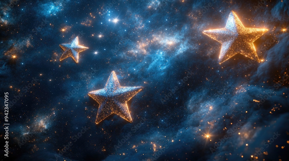 A cluster of silver stars arranged in a constellation pattern on a dark background, providing a cosmic feel with ample copy space. A cluster of silver stars arranged in a constellation pattern on a dark background, providing a cosmic feel with ample copy space.