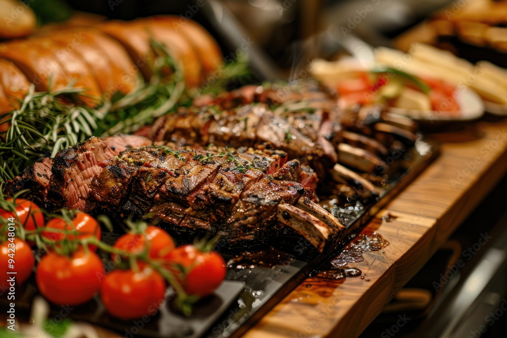 Buffet food in the table, Meat, Beef Buffet food in the table, Meat, Beef