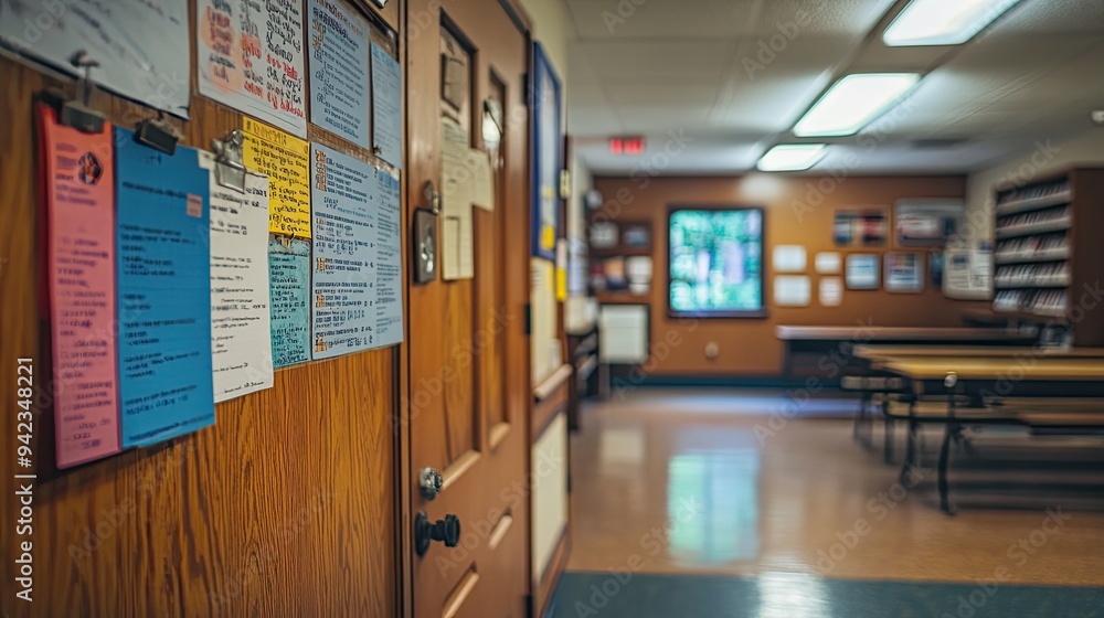 A college Spring Break flyer on a bulletin board, surrounded by other campus events. Clear space for event-related messages. A college Spring Break flyer on a bulletin board, surrounded by other campus events. Clear space for event-related messages.