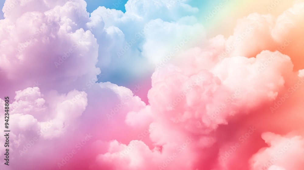 Double exposure of fluffy pastel clouds and vibrant rainbows, creating a dreamy, whimsical atmosphere, soft and surreal Double exposure of fluffy pastel clouds and vibrant rainbows, creating a dreamy, whimsical atmosphere, soft and surreal