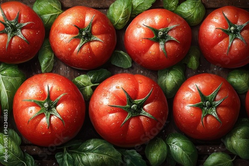 Fresh Organic Tomatoes: Healthy, Juicy, and Vibrant Vegetable Set for Wholesome Cooking and Nutrit photo