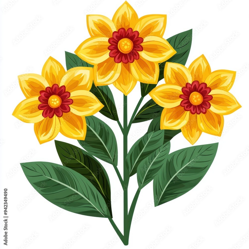 Vibrant Yellow Flowers with Green Leaves Vibrant Yellow Flowers with Green Leaves