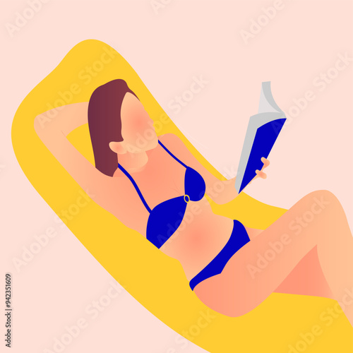 She's got the moves like Jagger, and the swimsuit to match, woman in swimsuit, female figure, blue and yellow colors, minimalist, digital art