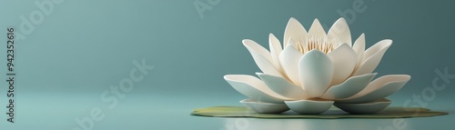 Floating lotus flower icon, green background, isolated, 3D Blender style, tranquility, space for text